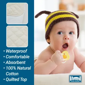 Bassinet - 100% Natural Cotton Top Waterproof Flat Crib Mattress Pad -15 x 30 - 2 Pack