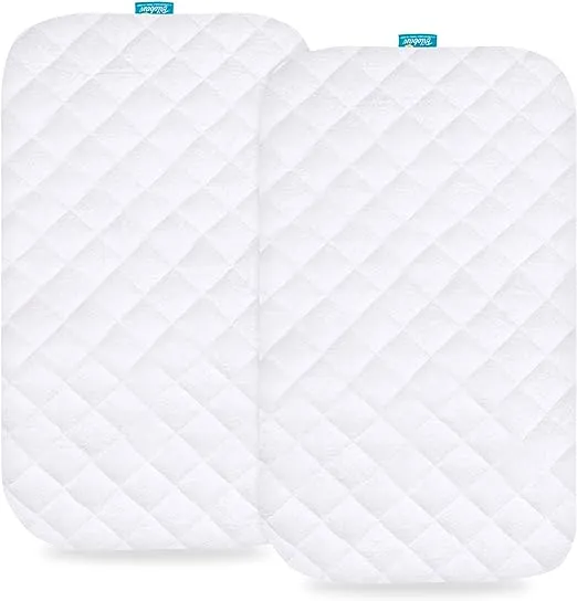 Bassinet Mattress Pad Cover - Fits Standard Cradle Bassinet (18"x36"), 2 Pack, Bamboo, Waterproof