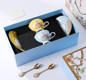 Beautiful Bird Pattern Tea Cups, Creative Bone China Porcelain Tea Cup Set, Elegant Oriental Pheasant Ceramic Cups and Saucers in Gift Box