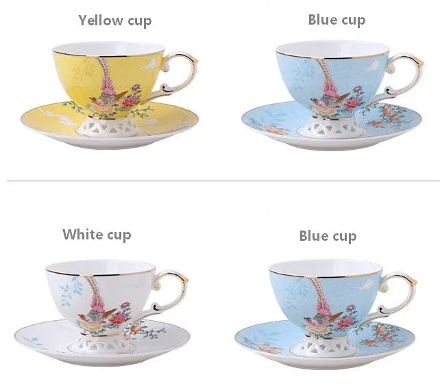 Beautiful Bird Pattern Tea Cups, Creative Bone China Porcelain Tea Cup Set, Elegant Oriental Pheasant Ceramic Cups and Saucers in Gift Box