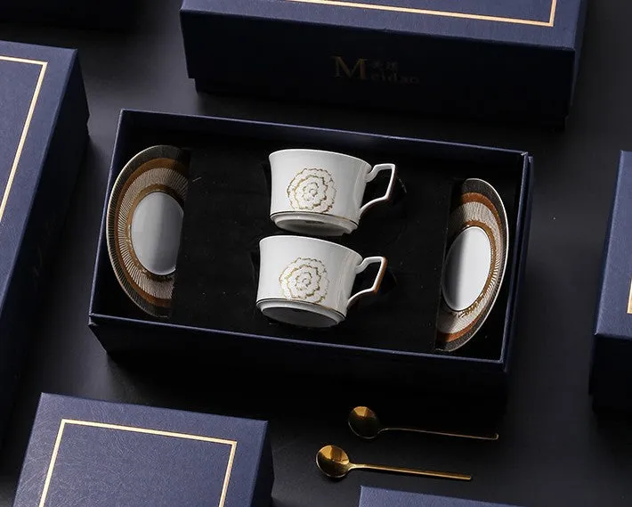 Beautiful British Tea Cups, Creative Bone China Porcelain Tea Cup Set, Royal Ceramic Coffee Cups, Unique Tea Cups and Saucers in Gift Box as Birthday Gift