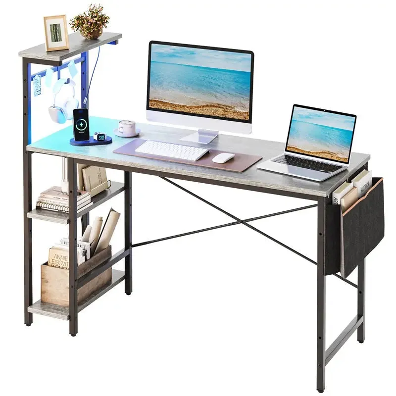 Bestier 51 Inch LED Gaming Desk with 4 Tiers Shelves & Storage Bag