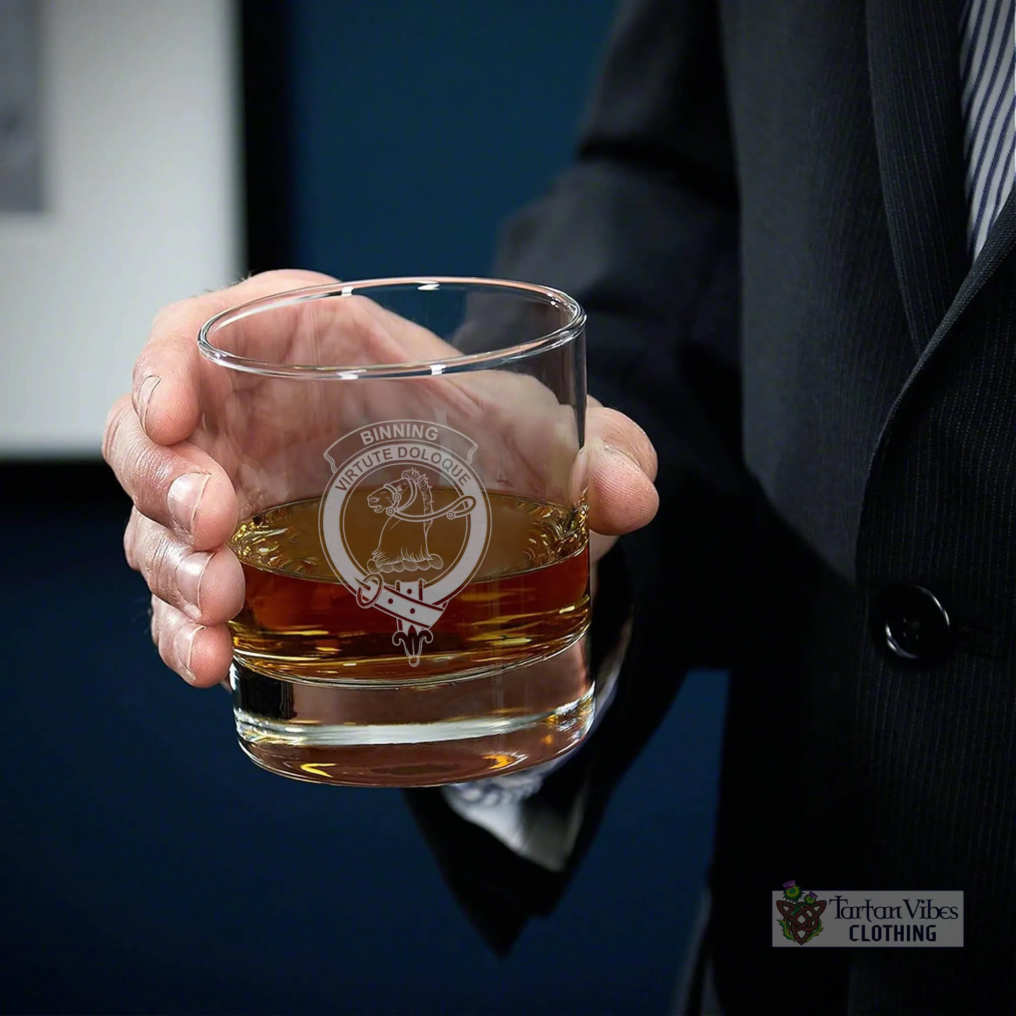 Binning Family Crest Engraved Whiskey Glass