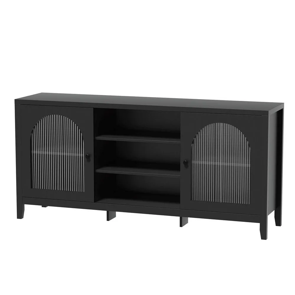 Black Buffet Sideboard w/ Fluted Glass Doors - Artiss