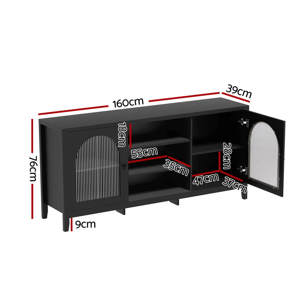 Black Buffet Sideboard w/ Fluted Glass Doors - Artiss