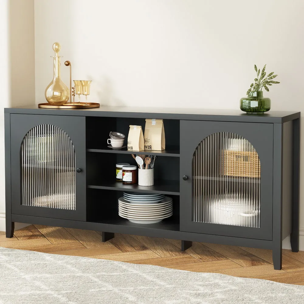 Black Buffet Sideboard w/ Fluted Glass Doors - Artiss