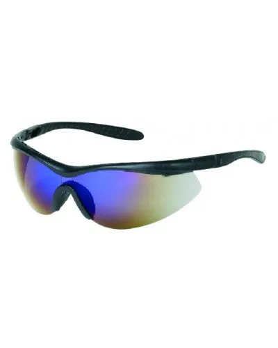 Black Frame - Blue Mirror Lens - Non-Slip Rubber Nose Piece - Insert Rubber Tips Safety Glasses