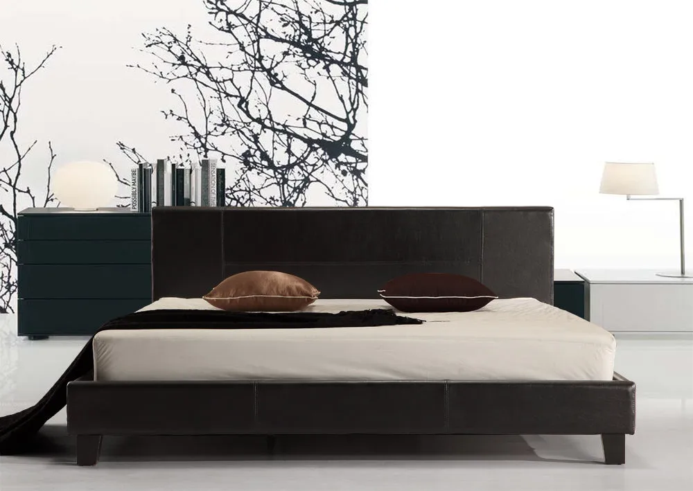 Black PU Leather King Bed Frame w/ Headboard, All-Wood