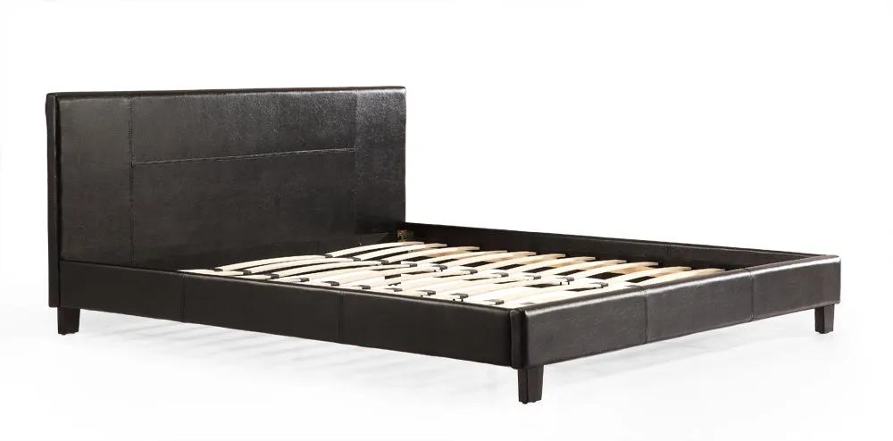 Black PU Leather King Bed Frame w/ Headboard, All-Wood