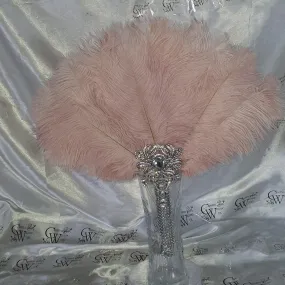 Blush Ostrich Feather Fan, silver bouquet. luxury Bridal Ostrich Feather Fan, Bridal Bouquet, Great Gatsby wedding style. Any colour