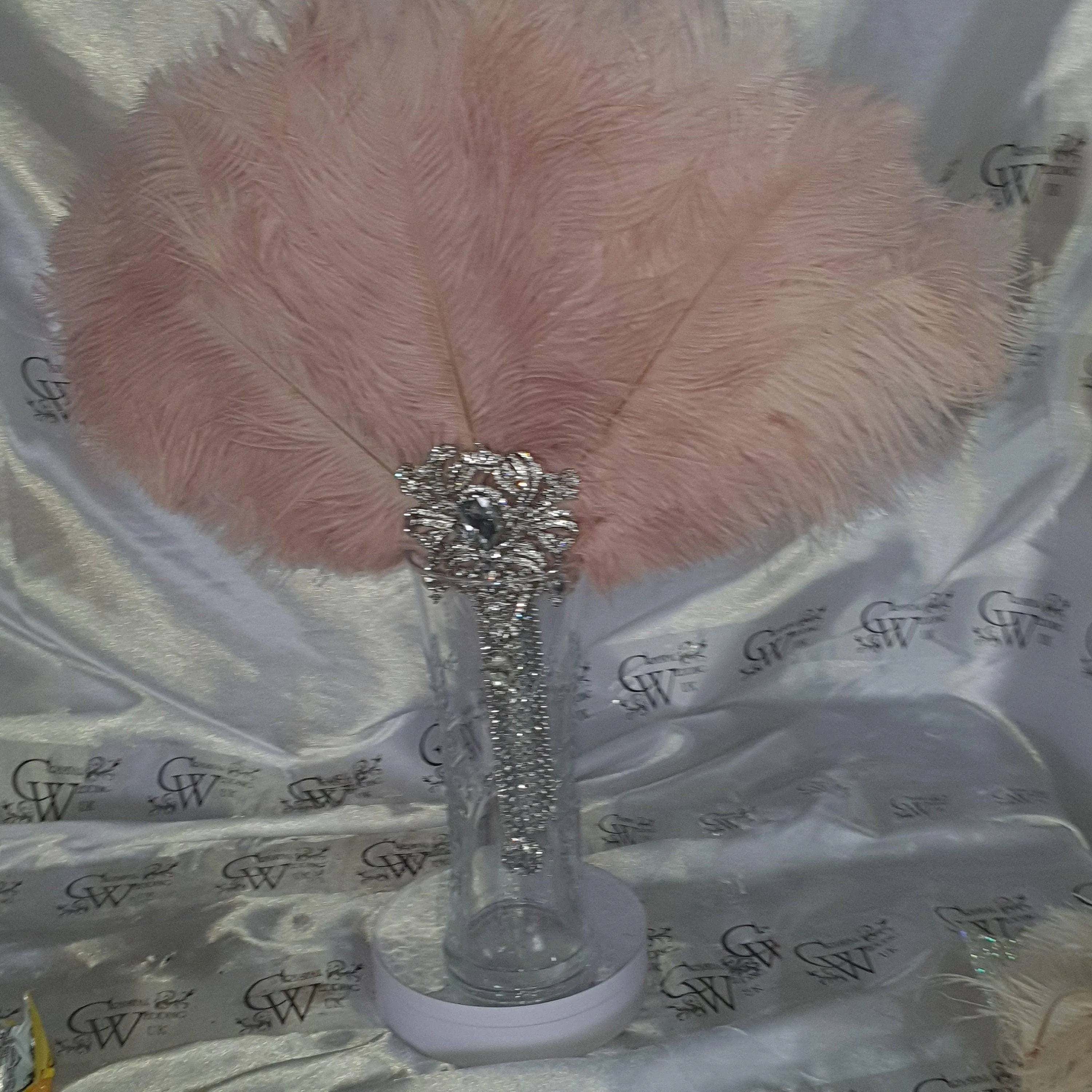 Blush Ostrich Feather Fan, silver bouquet. luxury Bridal Ostrich Feather Fan, Bridal Bouquet, Great Gatsby wedding style. Any colour