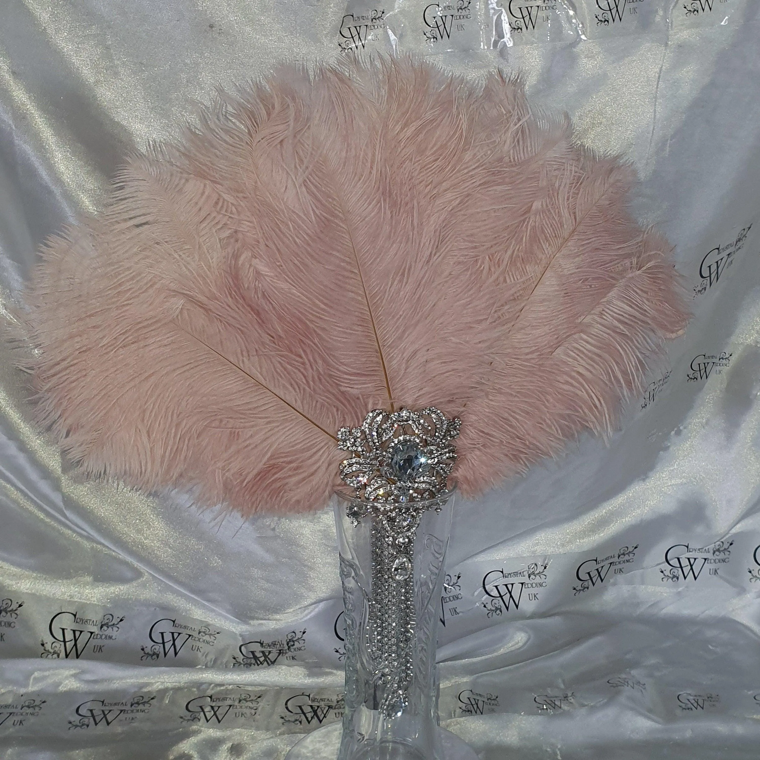 Blush Ostrich Feather Fan, silver bouquet. luxury Bridal Ostrich Feather Fan, Bridal Bouquet, Great Gatsby wedding style. Any colour