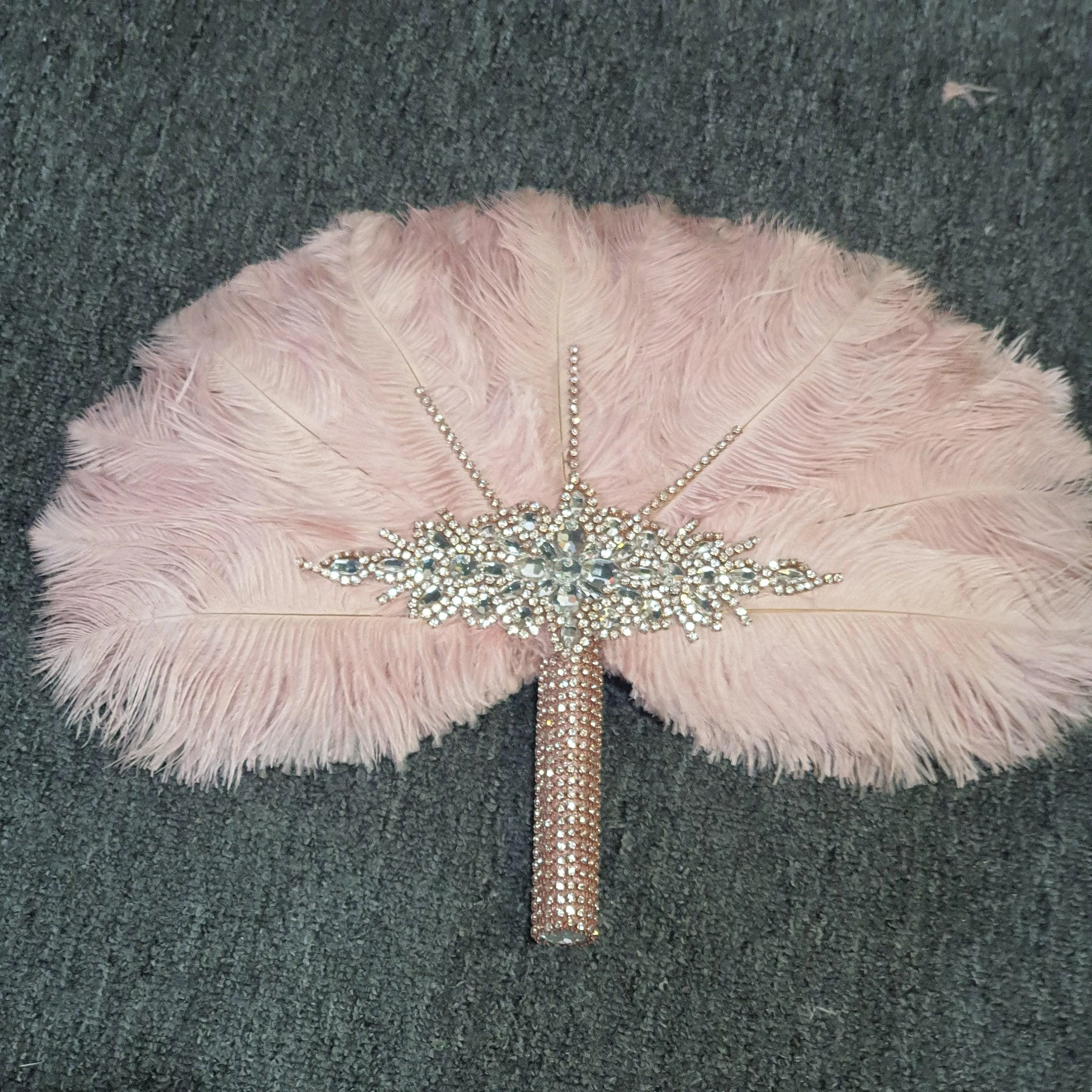 Blush pink feather fan - Great Gatsby wedding style 1920's - any colour as custom made by Crystal wedding uk