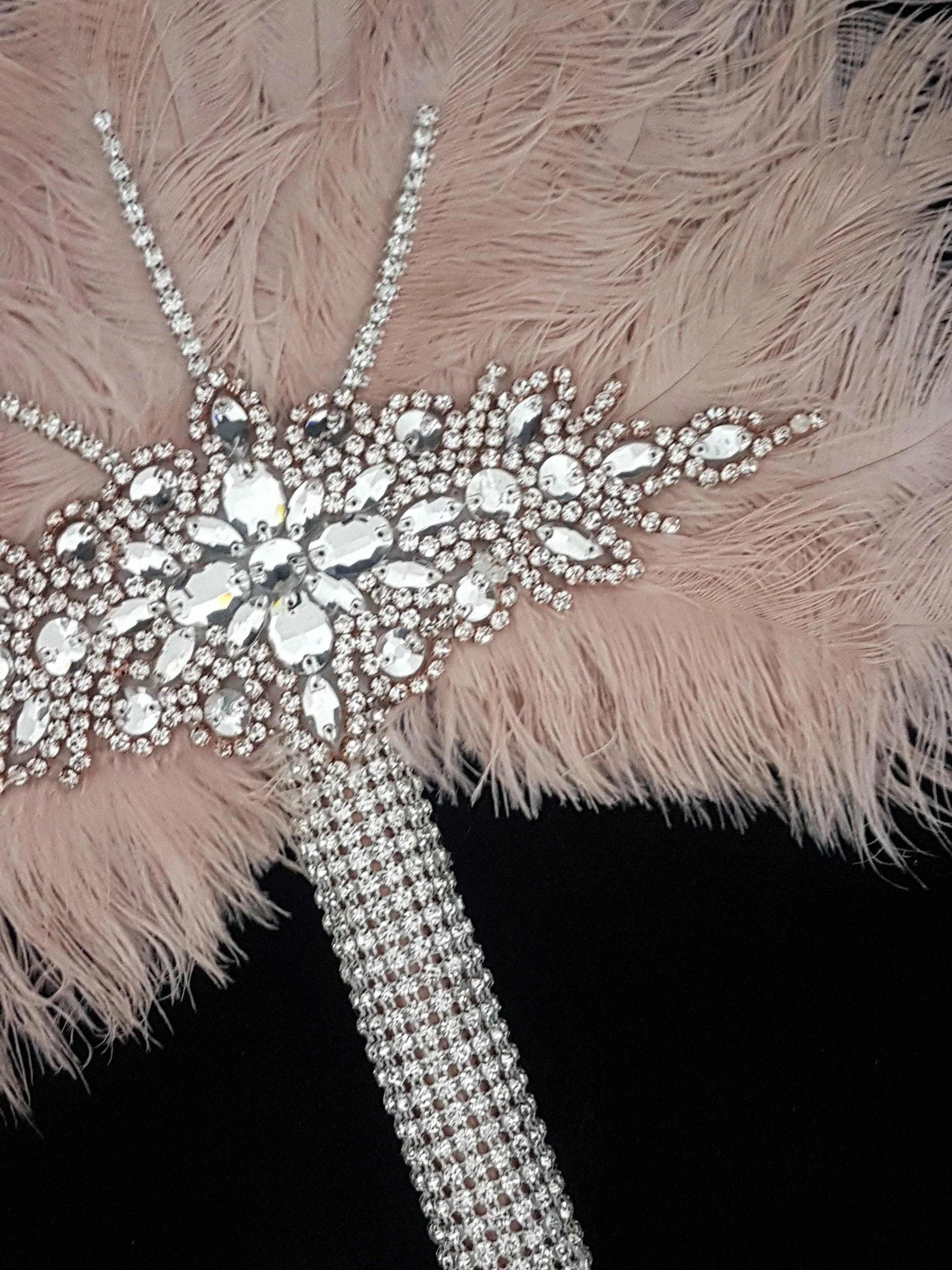 Blush pink feather fan - Great Gatsby wedding style 1920's - any colour as custom made by Crystal wedding uk