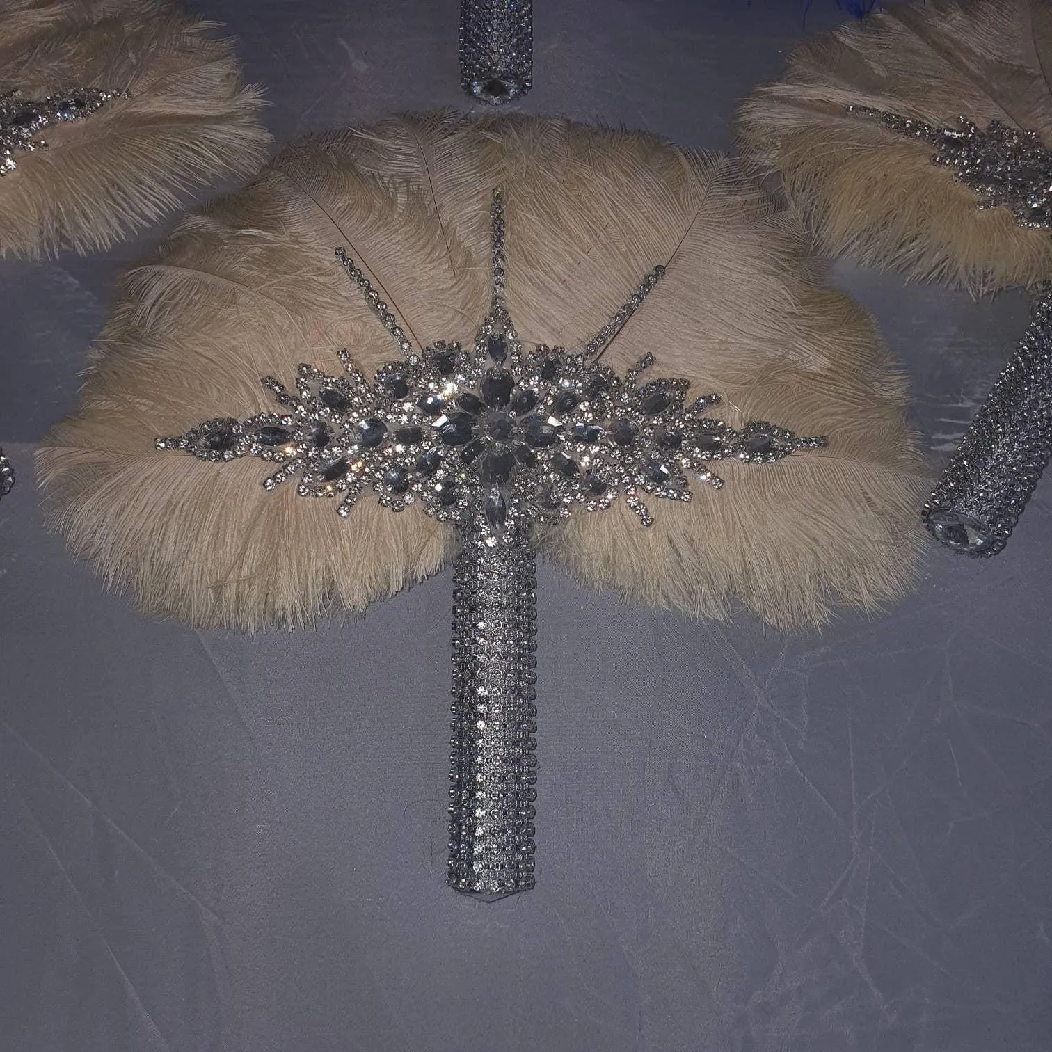 Blush pink feather fan - Great Gatsby wedding style 1920's - any colour as custom made by Crystal wedding uk