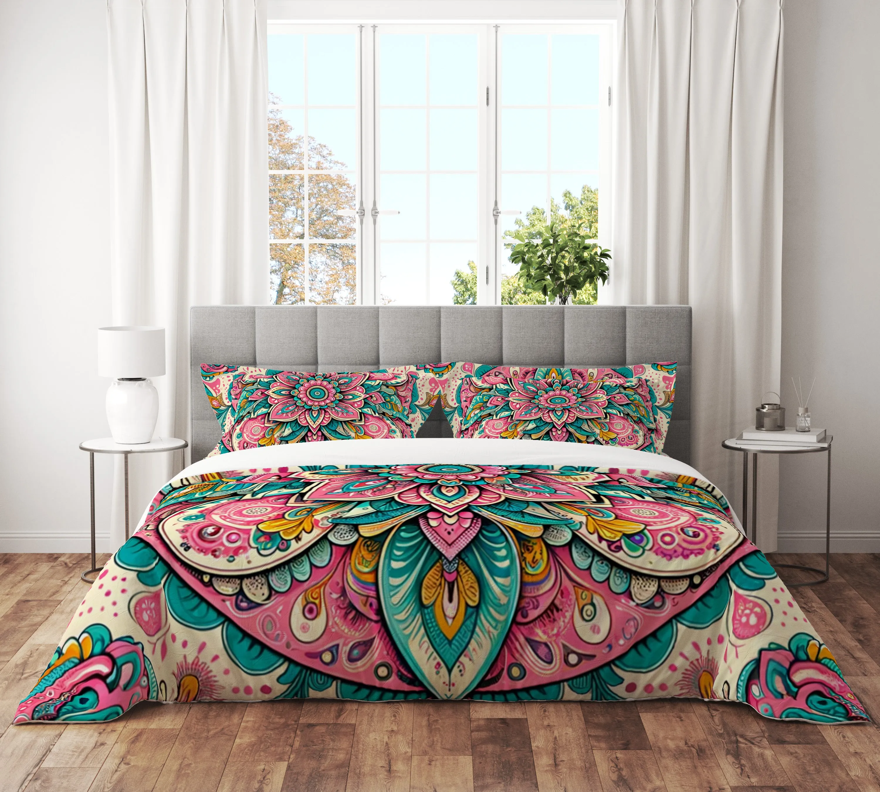 Bohemian Bloom Catch Indian Mandala Reversible Quilt Cover Duvet Cover Set