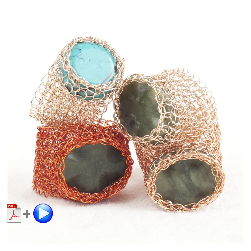 BOHO ring - Stone ring in wire crochet - DIY kit