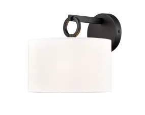 Braxstan Wall Sconce - Matte Black - White Linen Shade - 11.125in. Extension - E26 Medium Base