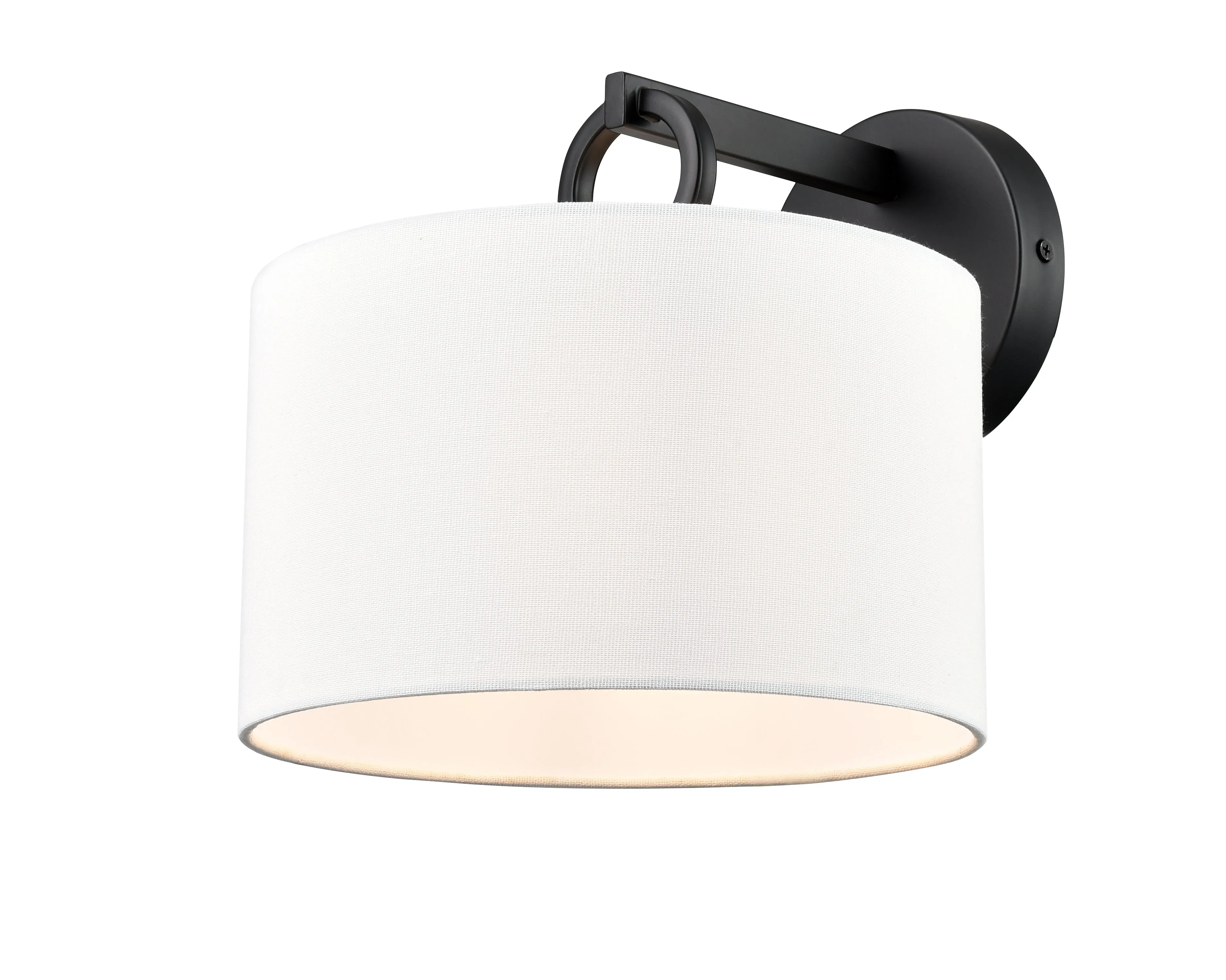 Braxstan Wall Sconce - Matte Black - White Linen Shade - 11.125in. Extension - E26 Medium Base