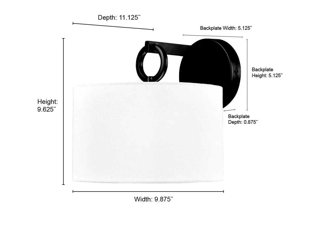 Braxstan Wall Sconce - Matte Black - White Linen Shade - 11.125in. Extension - E26 Medium Base