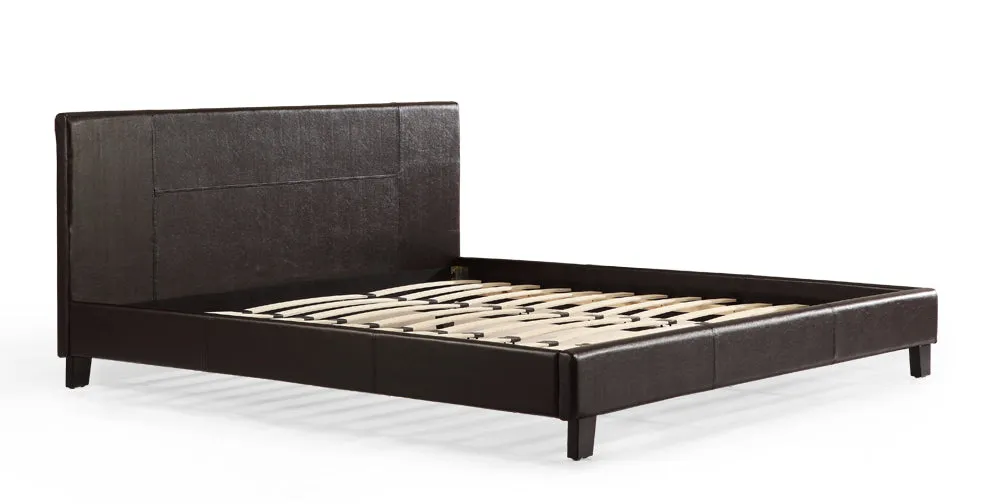 Brown PU Leather King Bed Frame with Stitched Headboard