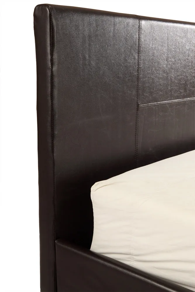 Brown PU Leather King Bed Frame with Stitched Headboard