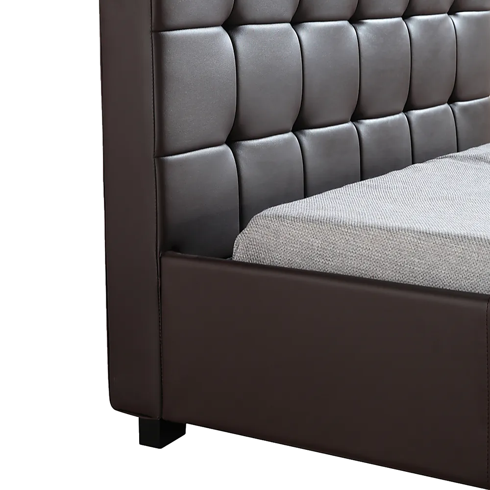 Brown PU Leather King Single Bed Frame, Sturdy Wood