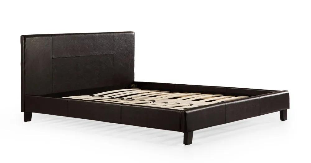 Brown PU Leather Queen Bed Frame with Headboard, Palermo