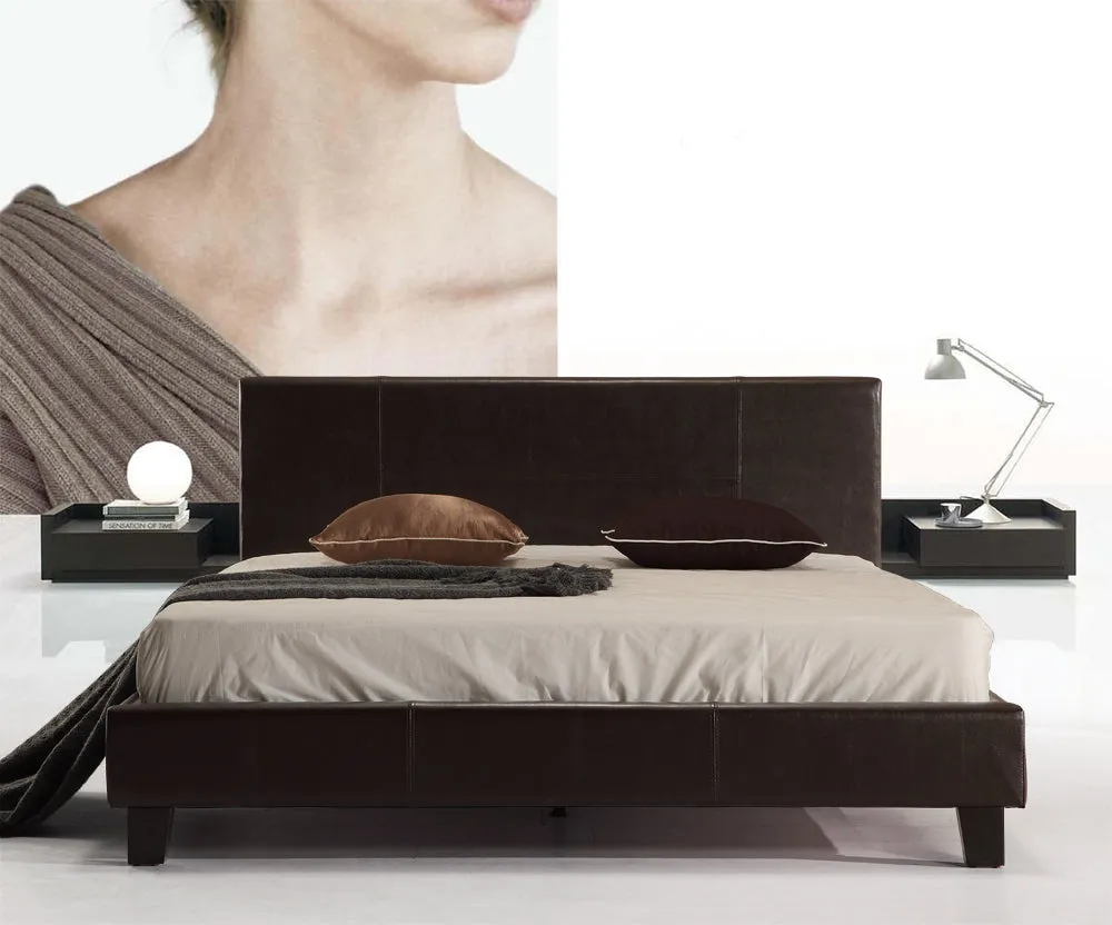 Brown PU Leather Queen Bed Frame with Headboard, Palermo