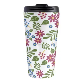 Burgundy Blue Green Flowers Pattern Travel Mug