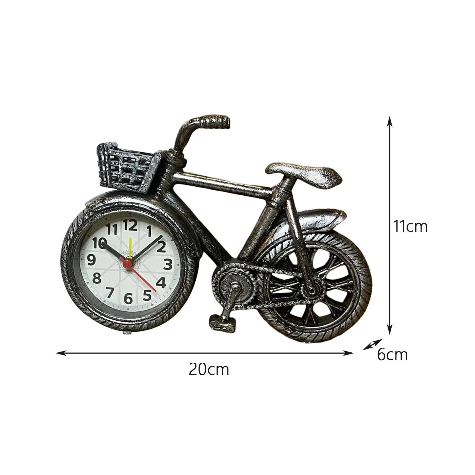 CALANDIS® Bicycle Clock Retro Style Classic Small Decoration Bicycle Shape Alarm Clock Silver