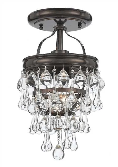 CALYPSO 1 LIGHT CRYSTAL TEARDROP SEMI FLUSH, VIBRANT BRONZE