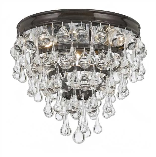 CALYPSO 3 LIGHT CRYSTAL TEARDROP FLUSH MOUNT, VIBRANT BRONZE