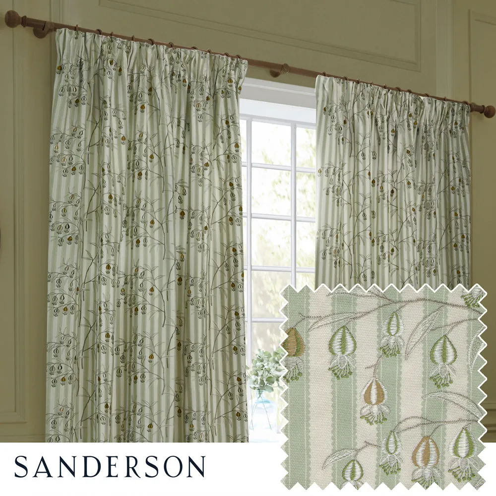 Chinese Lanterns Embroidered Pencil Pleat Curtains Sage