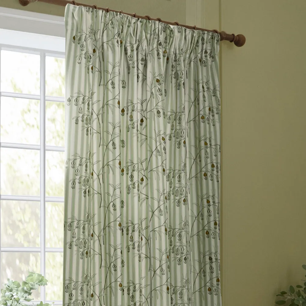 Chinese Lanterns Embroidered Pencil Pleat Curtains Sage