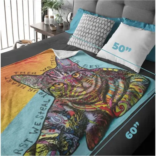 Colorful Cat Fleece Blanket For Bed, 50" X 60" Dean Russo Ii Cat Fleece