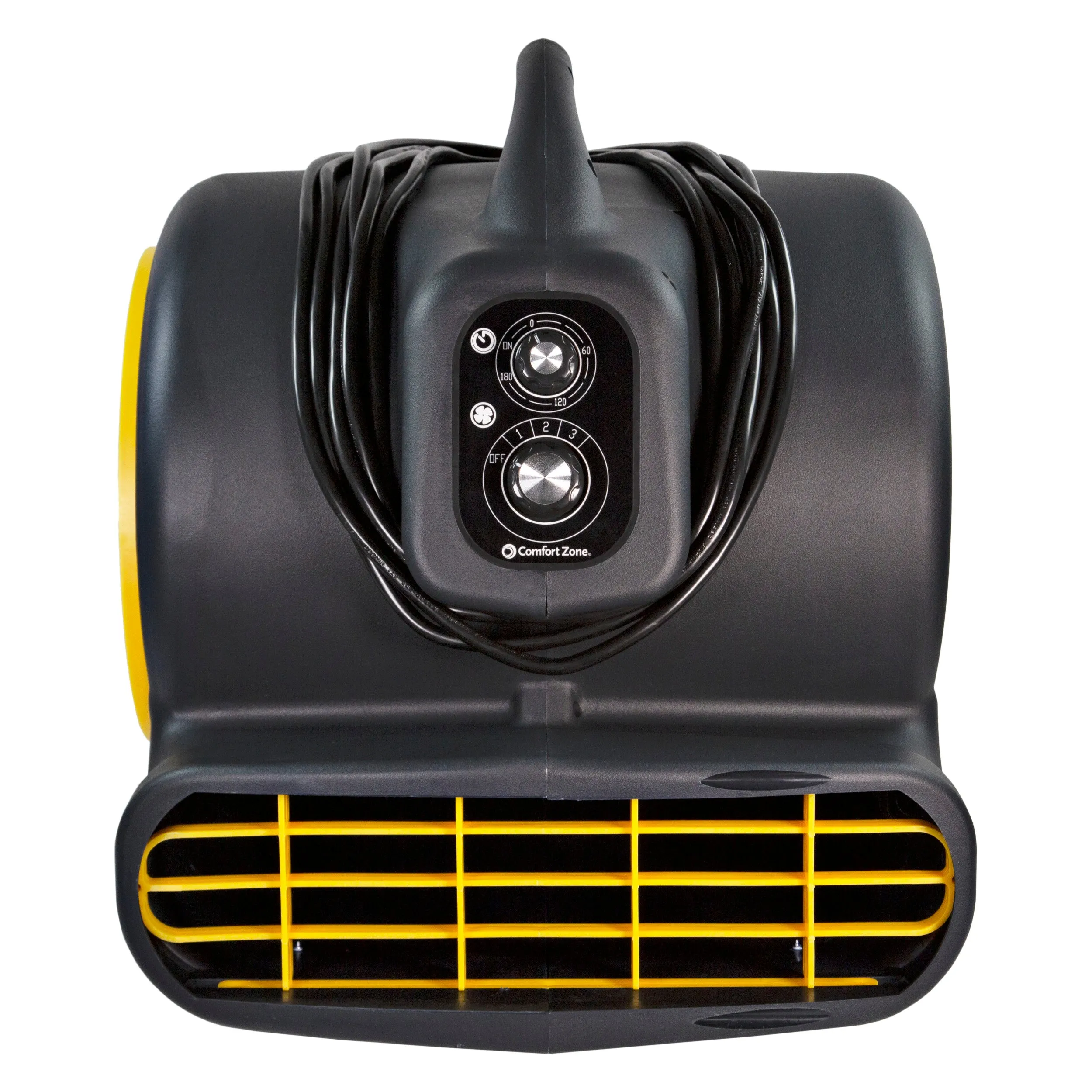 Comfort Zone Powergear 1/2 HP 3-Speed Carpet Dryer Blower Floor Fan with Timer in Black and Yellow