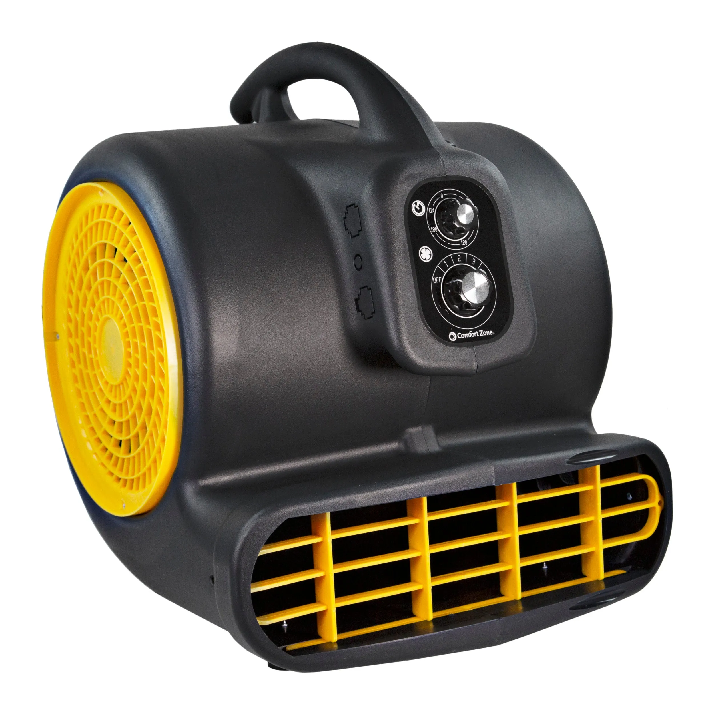 Comfort Zone Powergear 1/2 HP 3-Speed Carpet Dryer Blower Floor Fan with Timer in Black and Yellow