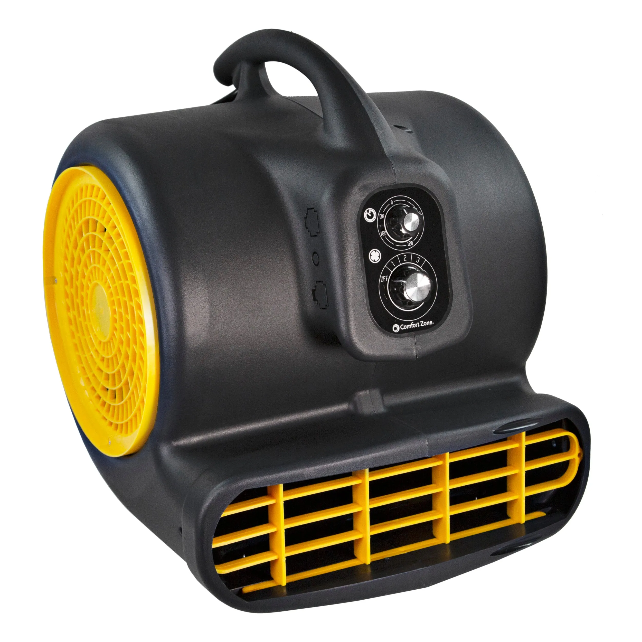 Comfort Zone Powergear 1/2 HP 3-Speed Carpet Dryer Blower Floor Fan with Timer in Black and Yellow