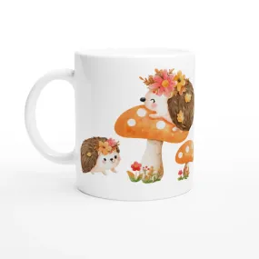 Cute Hedgehogs on Mushroom Ceramic Mug | Animal Lover Gift