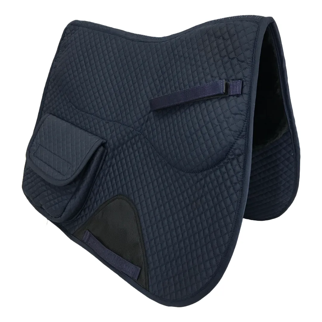 Derby Originals All Purpose English Saddle Pad with Pockets Half Fleece lined for Shock Absorbing Wither Relief Design for comfort and Trail Riding.