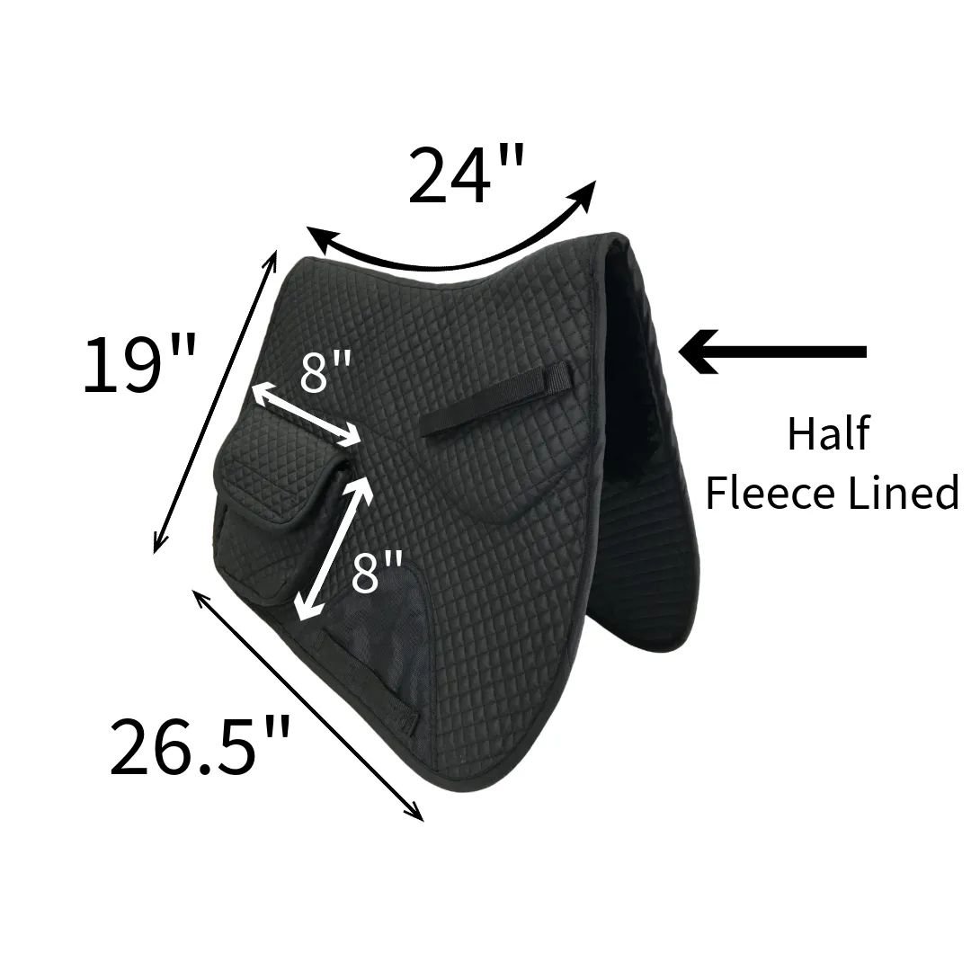 Derby Originals All Purpose English Saddle Pad with Pockets Half Fleece lined for Shock Absorbing Wither Relief Design for comfort and Trail Riding.