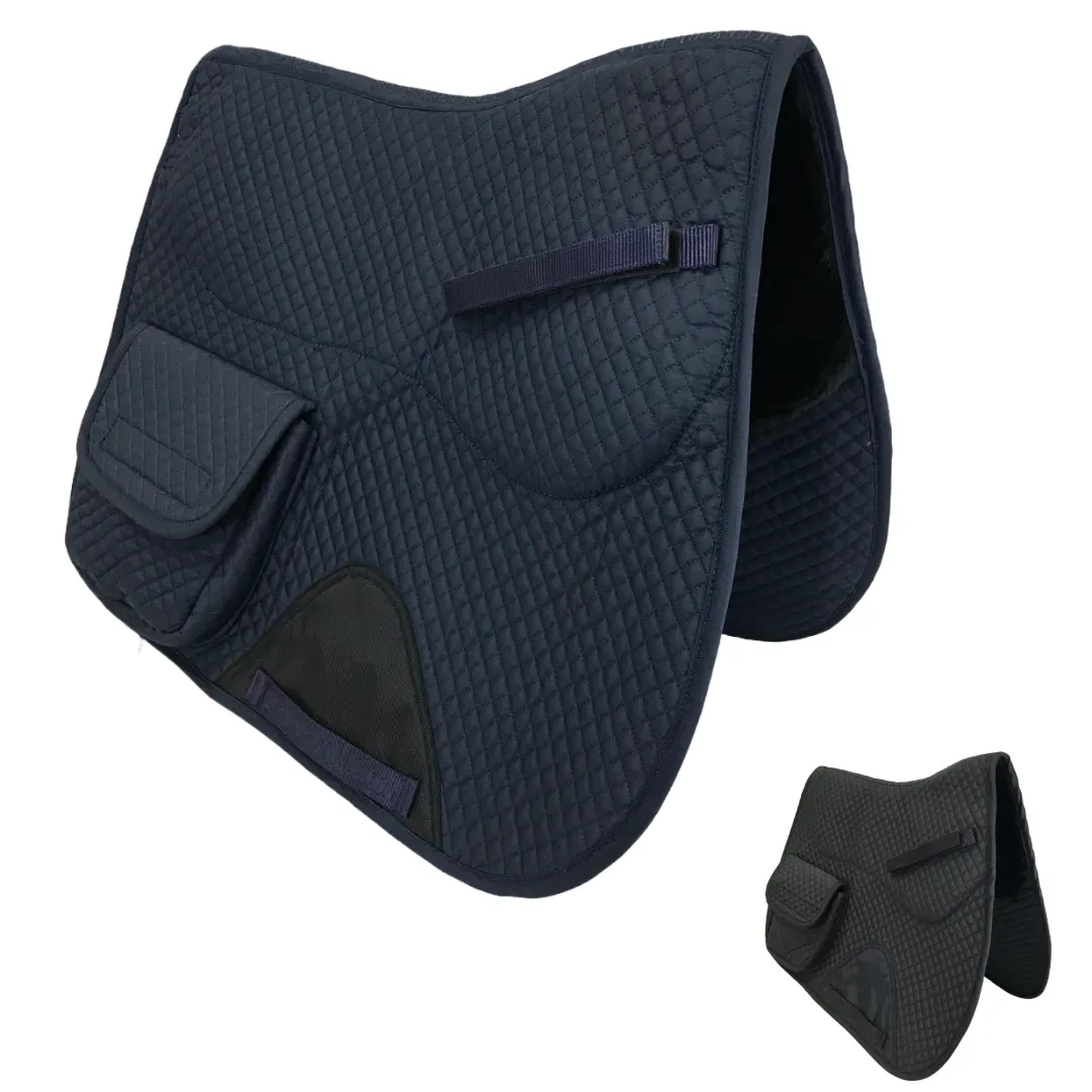 Derby Originals All Purpose English Saddle Pad with Pockets Half Fleece lined for Shock Absorbing Wither Relief Design for comfort and Trail Riding.