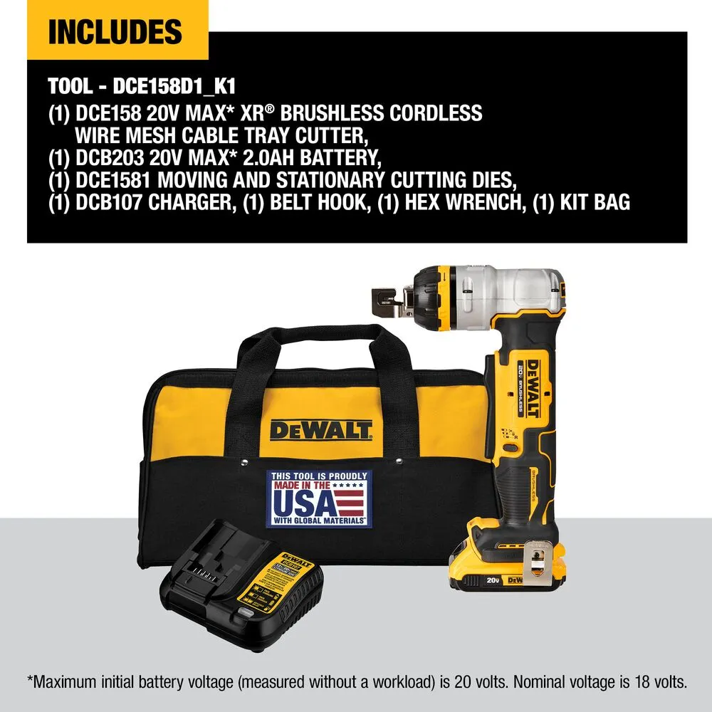 DeWALT DCE158D1 20V MAX XR Brushless Cordless Wire Mesh Cable Tray Cutter Kit