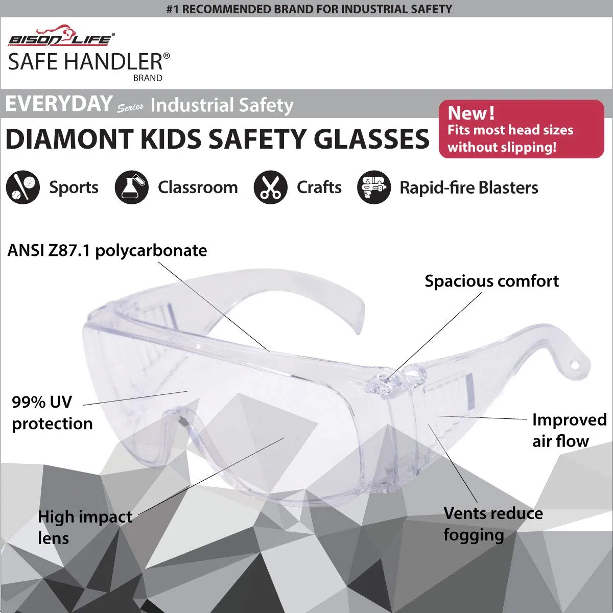 Diamont Kids Assorted Color Vented Over Glasses Safety Glasses, ANSI Z87.1