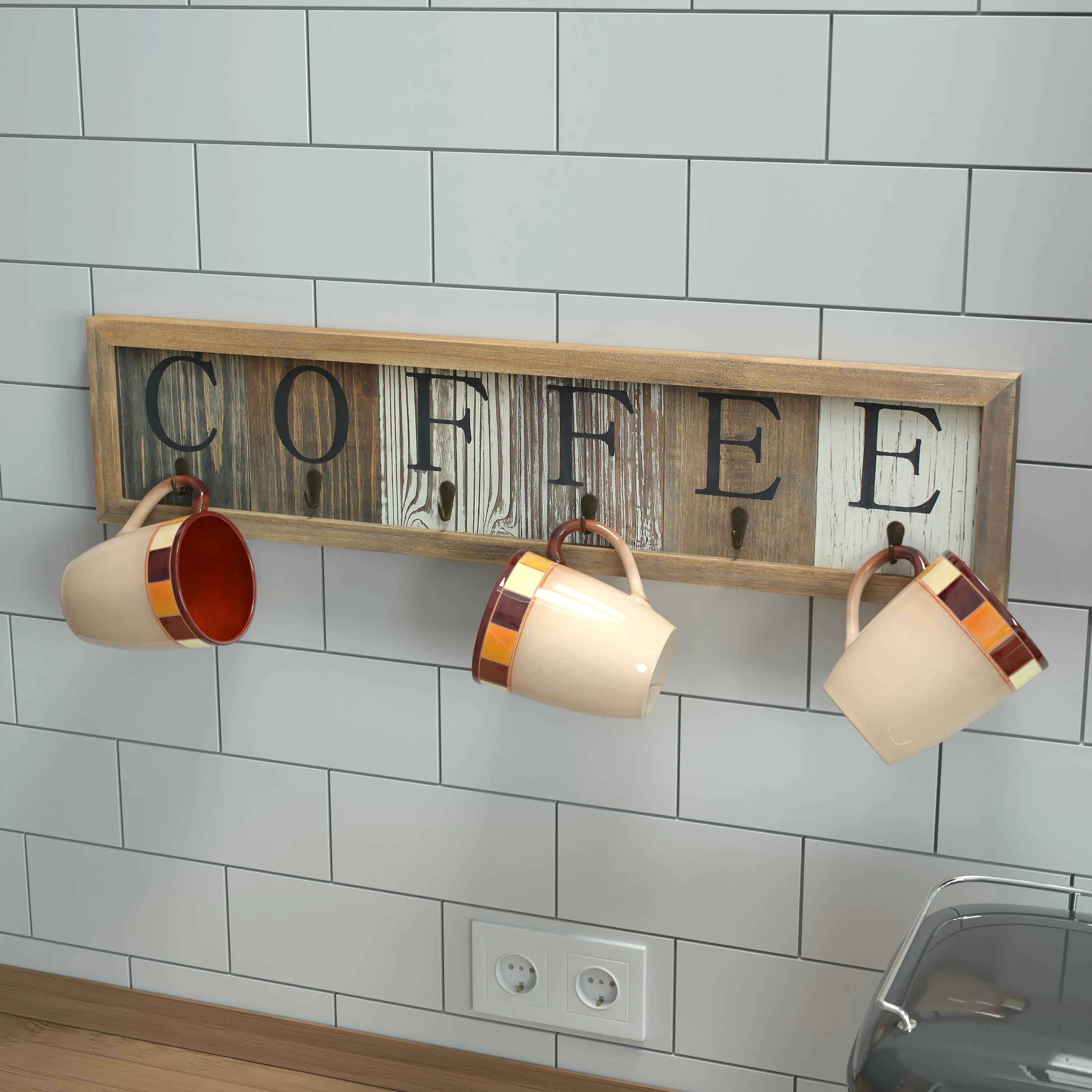 Distressed Coffee Cup Rack HFKHD-GDI-CRE8-642315-GG