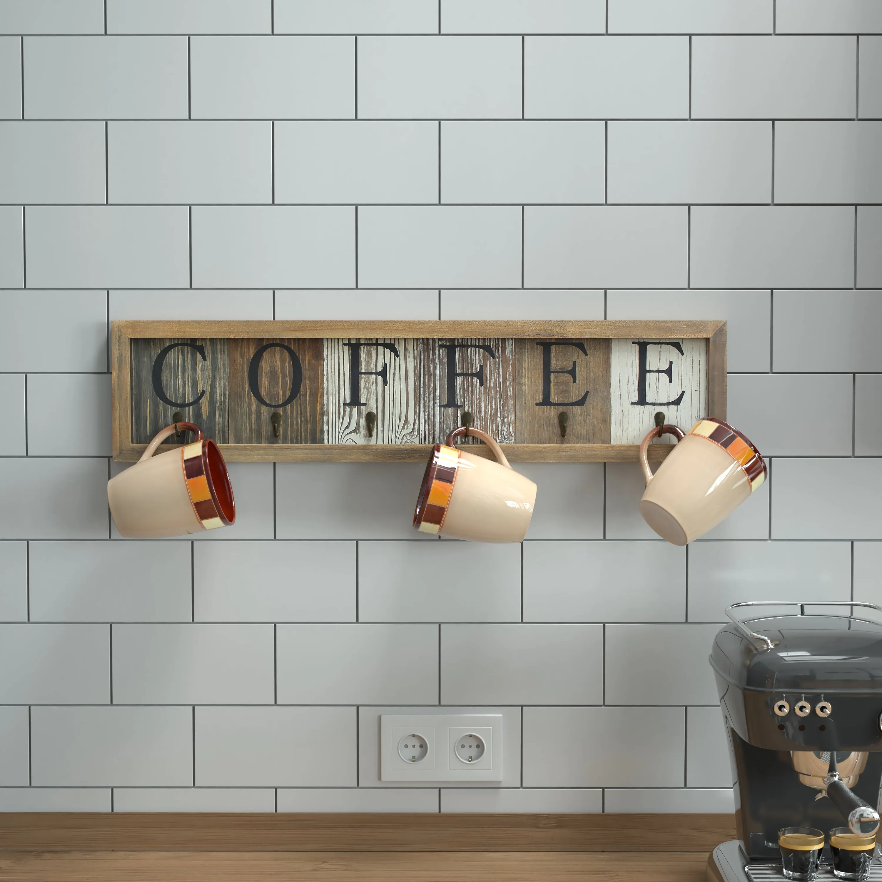 Distressed Coffee Cup Rack HFKHD-GDI-CRE8-642315-GG