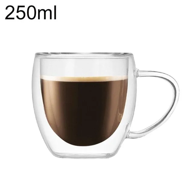 Double Wall Glass Cup Heat Resistant Tea Coffee Mug