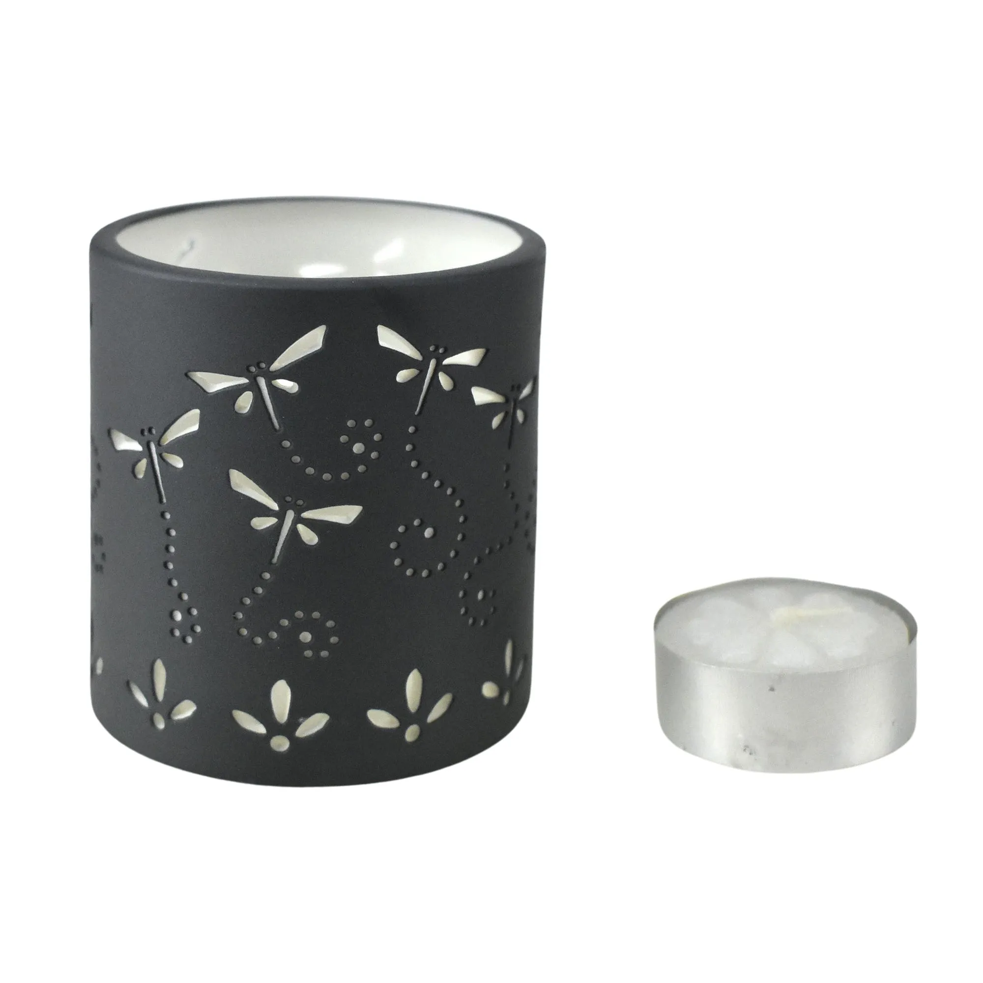 Dragonfly Cylinder Tea Light Candle Holder, 2-3/4-Inch - Grey