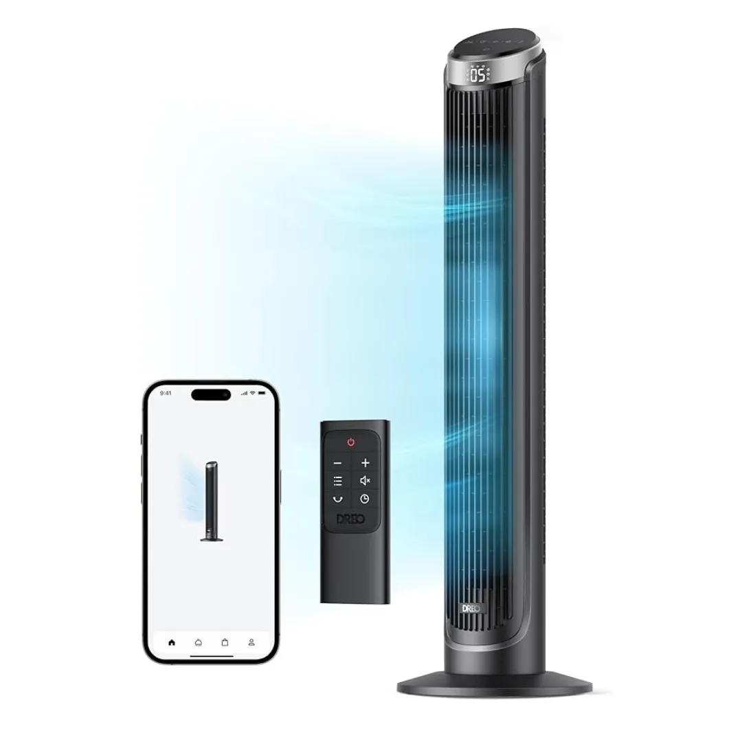 Dreo Smart 90 deg. Oscillating Quiet 26ft/s Velocity Floor Tower Standing Fan